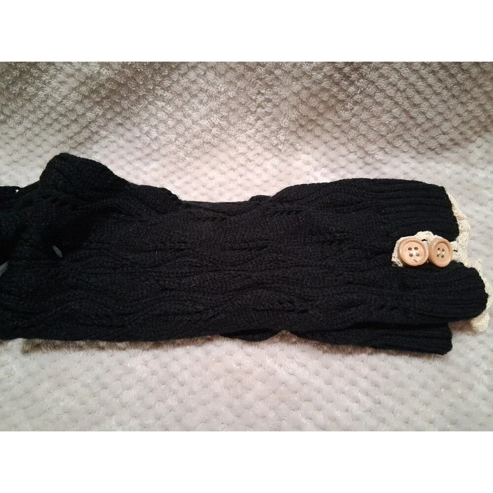 22 Inch Black Cable Knit Crochet Lace Trim Boot Leg Warmers Renfair Boho Coquett